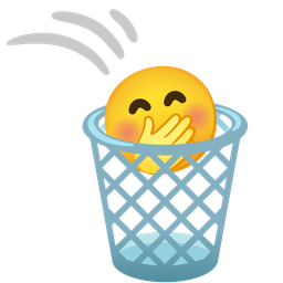 wastebasket and face with hand over mouth