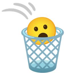 wastebasket and face with open mouth