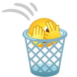 wastebasket and face with peeking eye