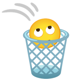 wastebasket and face with rolling eyes