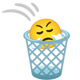 wastebasket and face with steam from nose