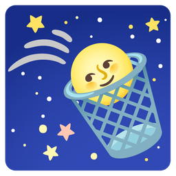 wastebasket and full moon face