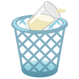 wastebasket and glass of milk