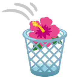 wastebasket and hibiscus