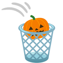 wastebasket and jack-o-lantern