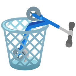 wastebasket and kick scooter