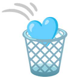 wastebasket and light blue heart