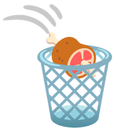wastebasket and meat on bone