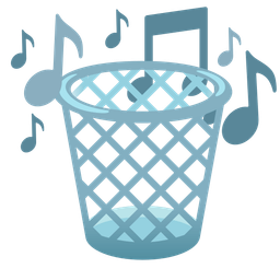 wastebasket and musical notes