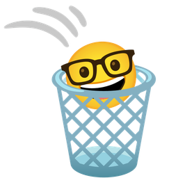 wastebasket and nerd face