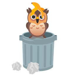 wastebasket and owl