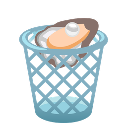 wastebasket and oyster