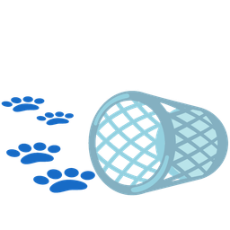 wastebasket and paw prints