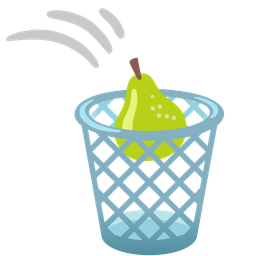 wastebasket and pear