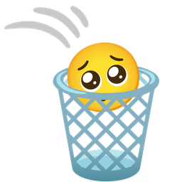 wastebasket and pleading face