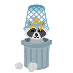 wastebasket and raccoon