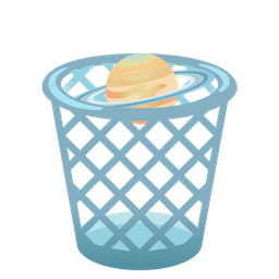 wastebasket and ringed planet