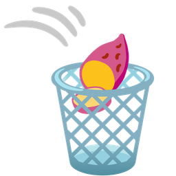 wastebasket and roasted sweet potato