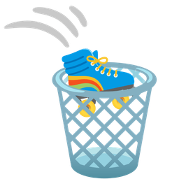 wastebasket and roller skate