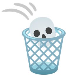 wastebasket and skull