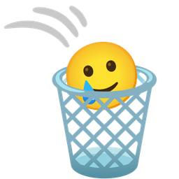 Wastebasket and Smiling face with tear