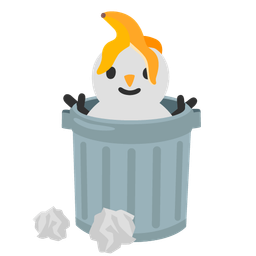 wastebasket and snowman without snow