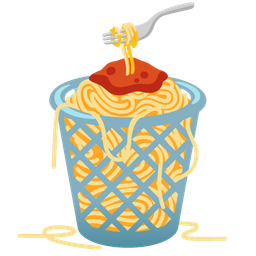 wastebasket and spaghetti