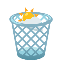 wastebasket and sun behind cloud