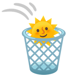 wastebasket and sun with face
