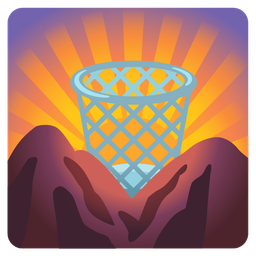 wastebasket and sunrise over mountains