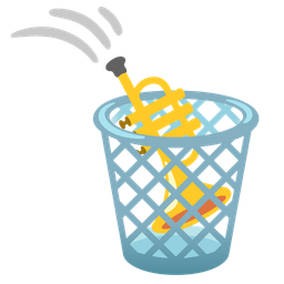 wastebasket and trumpet