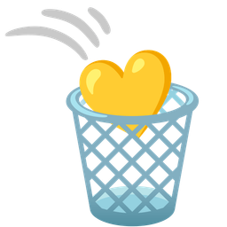 wastebasket and yellow heart