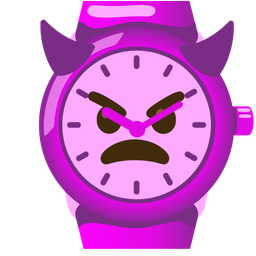 watch and angry face with horns