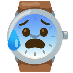 watch and anxious face with sweat