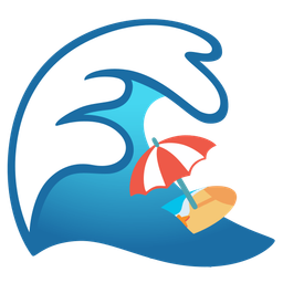 water wave and beach with umbrella