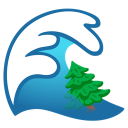 water wave and evergreen tree