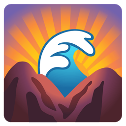 water wave and sunrise over mountains