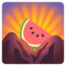 watermelon and sunrise over mountains