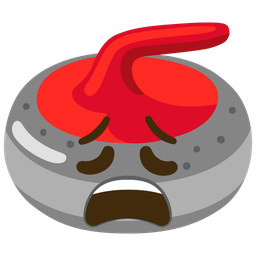 weary face and curling stone