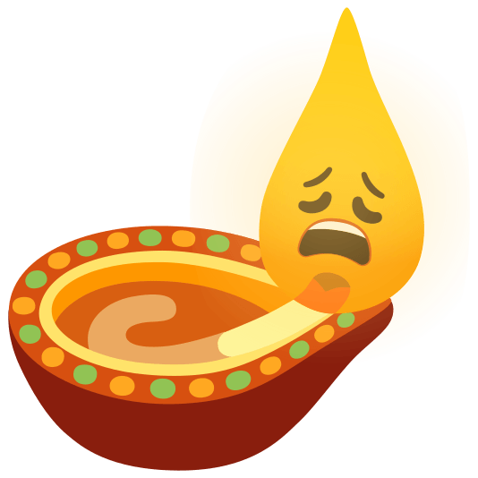 Weary face and Diya lamp