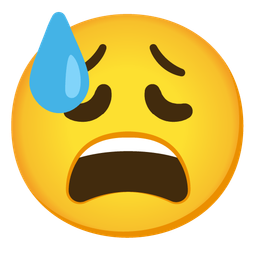 weary face and downcast face with sweat