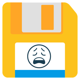weary face and floppy disk