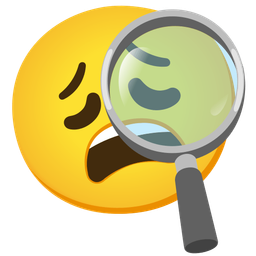 weary face and magnifying glass tilted right