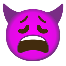 weary face and smiling face with horns