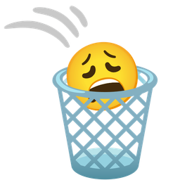 weary face and wastebasket