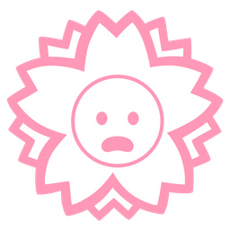 white flower and frowning face with open mouth