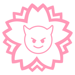 white flower and smiling face with horns
