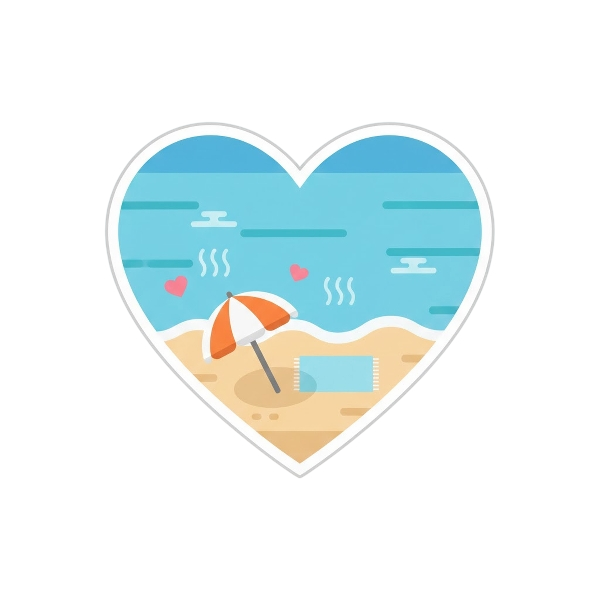 White heart and Beach with umbrella
