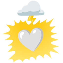 white heart and cloud with lightning