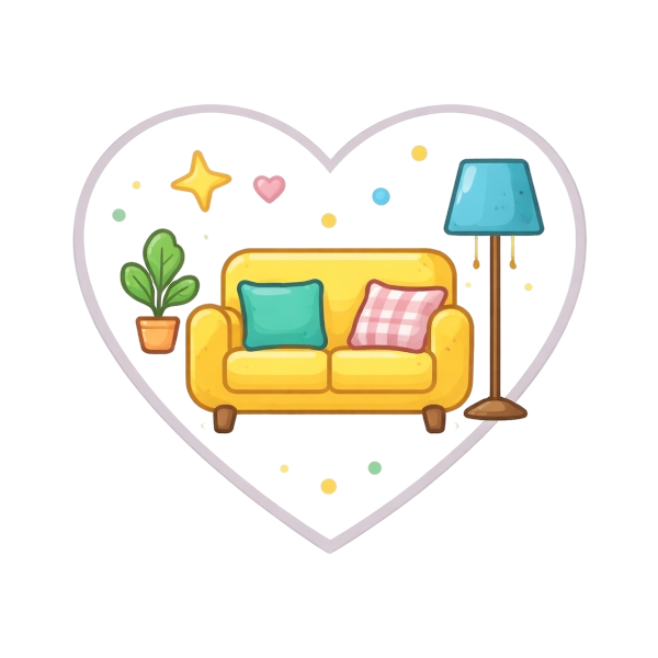 White heart and Couch and lamp